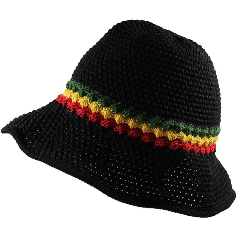 Sun Hats Knitted Crochet Fordable Hat with Flexible Wire Brim - Black/Rasta - CP184NOMLDO $45.75