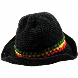 Sun Hats Knitted Crochet Fordable Hat with Flexible Wire Brim - Black/Rasta - CP184NOMLDO $41.34