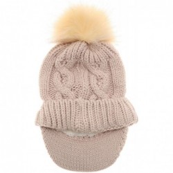 Skullies & Beanies Women's Winter Warm Cable Knitted Visor Brim Pom Pom Beanie Hat with Soft Sherpa Lining. - Beige - Beige P...