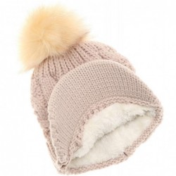 Skullies & Beanies Women's Winter Warm Cable Knitted Visor Brim Pom Pom Beanie Hat with Soft Sherpa Lining. - Beige - Beige P...