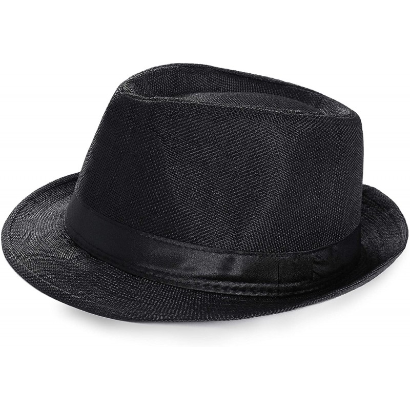 Fedoras 1920s Panama Fedora Hat Cap for Men Gatsby Hat for Men 1920s Mens Gatsby Costume Accessories - Black - CL18NM3YXN9 $3...