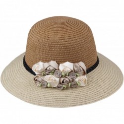 Sun Hats Womens Girl's Straw Cap Beach Sun Hats With Flowers - Light Khaki - CK12MYTZGCN $35.17