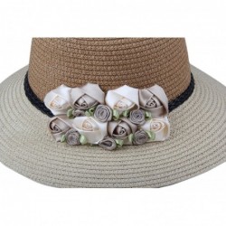 Sun Hats Womens Girl's Straw Cap Beach Sun Hats With Flowers - Light Khaki - CK12MYTZGCN $30.32
