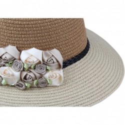 Sun Hats Womens Girl's Straw Cap Beach Sun Hats With Flowers - Light Khaki - CK12MYTZGCN $35.17