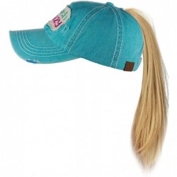 Baseball Caps Womens Distressed Vintage Unconstructed Embroidered Patched Ponytail Mesh Bun Cap - C718QHYCGS6 $26.06