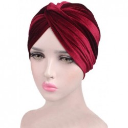 Skullies & Beanies Women's Stretch Velvet Twist Pleasted Hair Wrap Turban Hat Cancer Chemo Beanie Cap Headwear - Wine - CV18L...