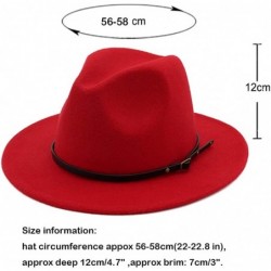 Fedoras Women's Classic Wide Brim Fedora Hat with Belt Buckle Felt Panama Hat - Red - CH18KC48M0E $18.47