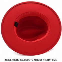 Fedoras Women's Classic Wide Brim Fedora Hat with Belt Buckle Felt Panama Hat - Red - CH18KC48M0E $18.47
