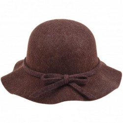Bucket Hats Women's Wool Bucket Hat with Bow Cloche Flapper Tea Party Derby Church - Coffee - C7186YLZA4U $22.19