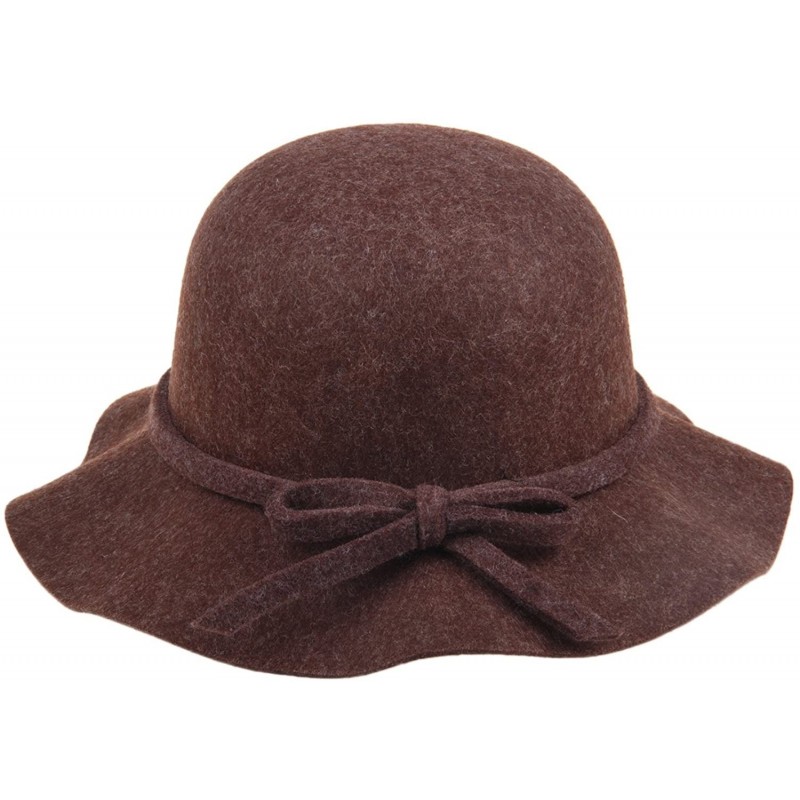Bucket Hats Women's Wool Bucket Hat with Bow Cloche Flapper Tea Party Derby Church - Coffee - C7186YLZA4U $23.97
