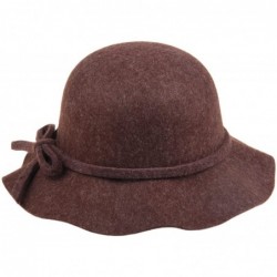 Bucket Hats Women's Wool Bucket Hat with Bow Cloche Flapper Tea Party Derby Church - Coffee - C7186YLZA4U $23.97