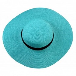 Sun Hats Women's Floppy Large Brim Black Band Beach Sun Hat - Turquoise - CG12F78GCNZ $15.53