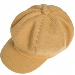 Newsboy Caps Women's Newsboy Cap Spring Wool British Ivy Cabbie Beret Tweed Girls Paperboy Hat - Pure-camel - CI18AOGNNU0 $18.58