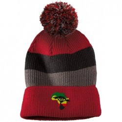 Skullies & Beanies Custom Vintage Pom Pom Beanie Africa Embroidery Skull Cap Hat for Men & Women - Red Stripes - CC18A6EQYI6 ...