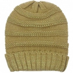 Skullies & Beanies Women's Winter Ribbed Knit Beanie Skull Hat Cap with Metallic Yarn - Gold - CO12N7A61TQ $12.64