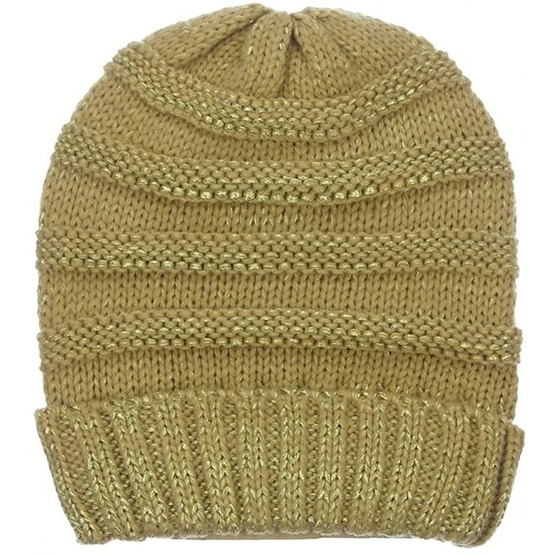 Skullies & Beanies Women's Winter Ribbed Knit Beanie Skull Hat Cap with Metallic Yarn - Gold - CO12N7A61TQ $21.46