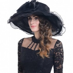 Sun Hats Women Kentucky Derby Church Dress Organza Hat Wide Brim Flat Hat S601 - Soild Black - CG18QSS0YNU $50.81