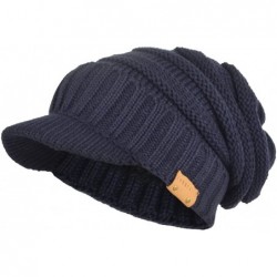 Skullies & Beanies Mens Womens Thick Fleece Lined Knit Newsboy Cap Slouch Beanie Hat with Visor - Thick-navy - C418798Y07W $2...
