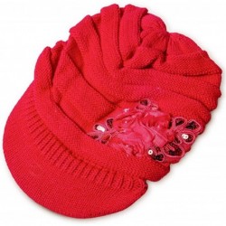 Newsboy Caps Women Winter Beanie Fit Small Head-Cable Knit Hats Newsboy Cap Visor with Sequined Flower Artificial Wool Snow -...