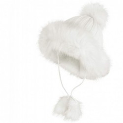 Bomber Hats Women Winter Hat Knitted Faux Fur Beanie Bonnet Furry Ear Bomber Trapper Hat - White - CG18L89K4T0 $26.44