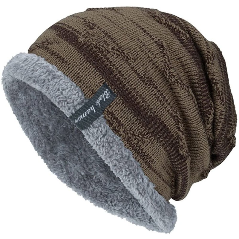 Skullies & Beanies Men Women Stretch Slouchy Beanie Hats Winter Warm Knit Skull Fleece Ski Cap - Khaki - CW18HWQHKOU $12.61