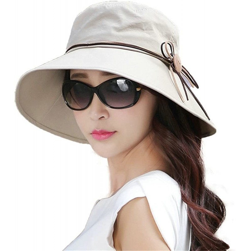 Bucket Hats Bucket Cord Sun Summer Beach Hat Wide Brim for Women Foldable UPF 50+ - 69046_khaki - CR18RZUY6T4 $40.68