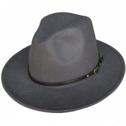 Fedoras Womens Classic Wide Brim Floppy Panama Hat Belt Buckle Fedora Hat - Dark Grey - CU18AK6IIDC $30.60