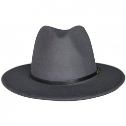 Fedoras Womens Classic Wide Brim Floppy Panama Hat Belt Buckle Fedora Hat - Dark Grey - CU18AK6IIDC $28.88