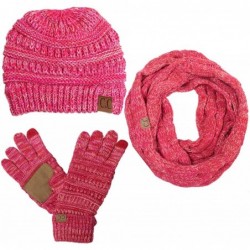Skullies & Beanies 3pc Multi Tone Trendy Warm Chunky Soft Stretch Cable Knit Beanie- Scarves and Gloves Set - 10 - CC18H6MK98...