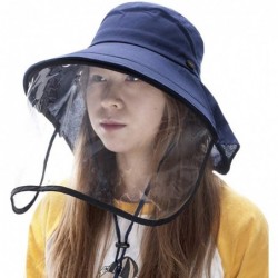 Sun Hats Summer Bill Flap Cap UPF 50+ Cotton Sun Hat with Neck Cover Cord for Women - 00020_navy(with Face Shield) - CM128KSD...