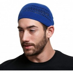 Skullies & Beanies 100% Cotton Lattice-Knit Skull Cap Beanie Kufi - Solid Colors and Cool Designs for Everyday Wear - Navy Bl...