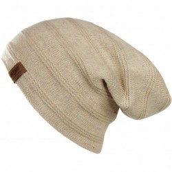 Skullies & Beanies Reversible Winter Knit Slouchy Beanie Hat - Unisex Knitted Slouch Cap - Beige - CG12M8JYCYH $17.29