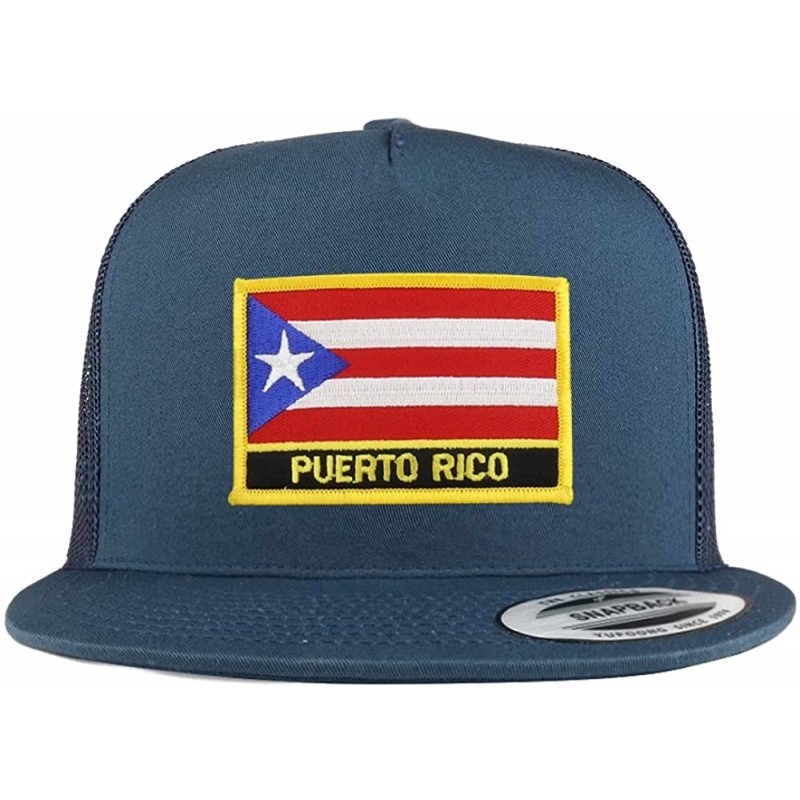 Baseball Caps Puerto Rico Flag 5 Panel Flatbill Trucker Mesh Snapback Cap - Navy - CO18DOEL0G7 $33.79