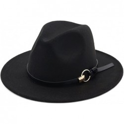 Fedoras Women Wide Brim Vintage Jazz Hat Fedora with Belt (One-Size- Black) - CL1805RQS3T $20.21