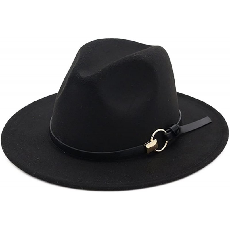 Fedoras Women Wide Brim Vintage Jazz Hat Fedora with Belt (One-Size- Black) - CL1805RQS3T $25.26