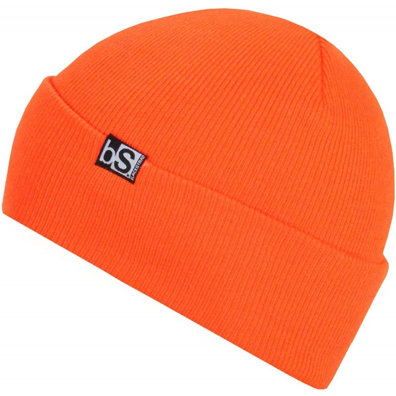 Skullies & Beanies Essential Beanie Hat with Flip Tag Multi-Season Headwear for Men and Women (One Size) - Orange - CO18DOWXX...