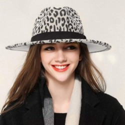 Fedoras Women's Vintage Leopard Print Fedora Wool Hat Wide Brim Panama Trilby Wool Felt Hat with Band - Off-white - CZ18X0C0A...