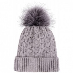 Skullies & Beanies Women Winter Cable Knit Fleece Lined Warm Pom Pom Beanie Hat - Single Pom_grey - CV192SRHLLO $18.97