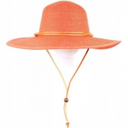 Sun Hats Women's Wide Brim Braided Sun Hat with Wind Lanyard Rated UPF 50+ Sun Protection-FL2403 - Orange - CF182XU8KLU $40.98