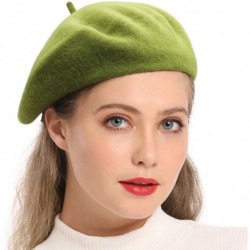 Berets Wool Beret Hat-Solid Color French Style Winter Warm Cap for Women Girls Lady - Green - C718EC7559Z $13.73