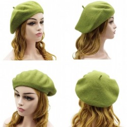 Berets Wool Beret Hat-Solid Color French Style Winter Warm Cap for Women Girls Lady - Green - C718EC7559Z $20.74