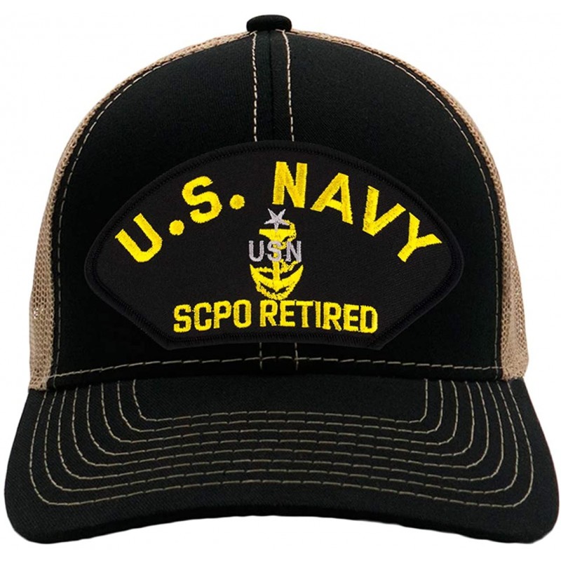 Baseball Caps US Navy SCPO Retired Hat/Ballcap Adjustable One Size Fits Most - Mesh-back Black & Tan - C518OQ4RUI8 $29.48