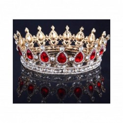 Headbands Vintage Wedding Crystal Rhinestone Crown Bridal Queen King Tiara Crowns-Gold red - Gold red - CN18WU4M6O4 $101.14