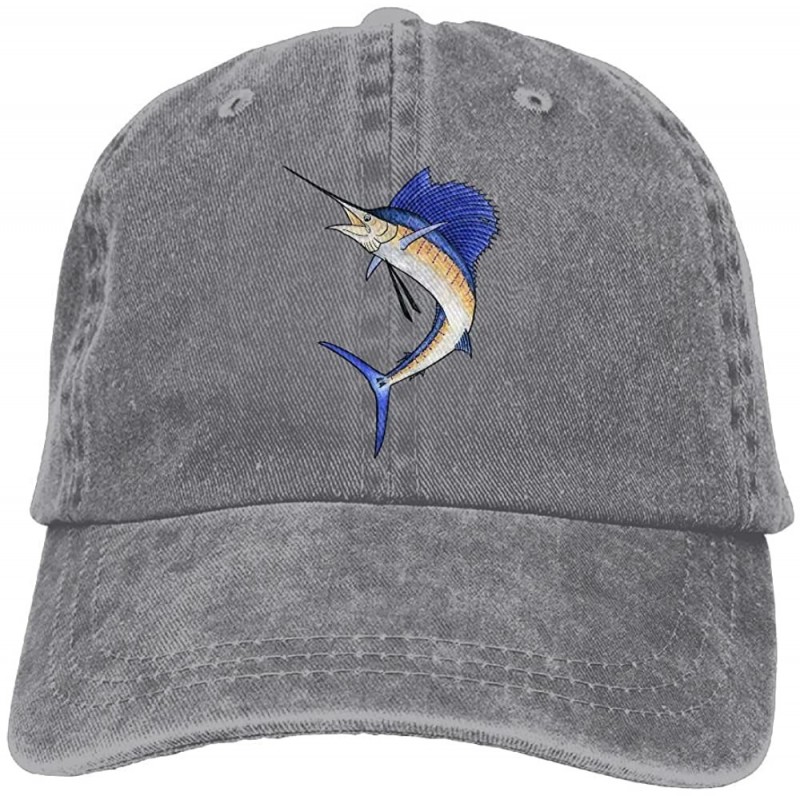 Skullies & Beanies Sailfish Denim Baseball Caps Hat Adjustable Cotton Sport Strap Cap for Men Women - Ash - C718ECRGHCD $16.61