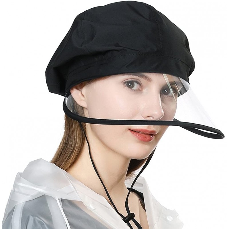 Rain Hats Women Waterproof Rain Hat Protection Chin Strap Trasparent Visible Visor - 99073_black - CF18RUH8TQM $35.42