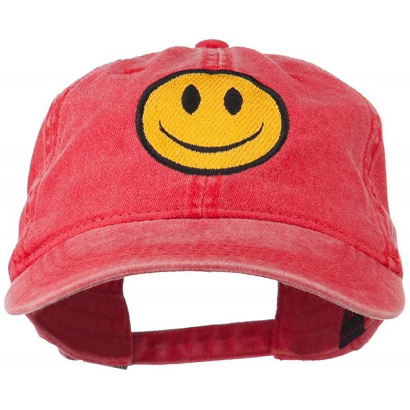 Baseball Caps Smile Face Embroidered Washed Cap - Red - CI11LBME5BX $32.15