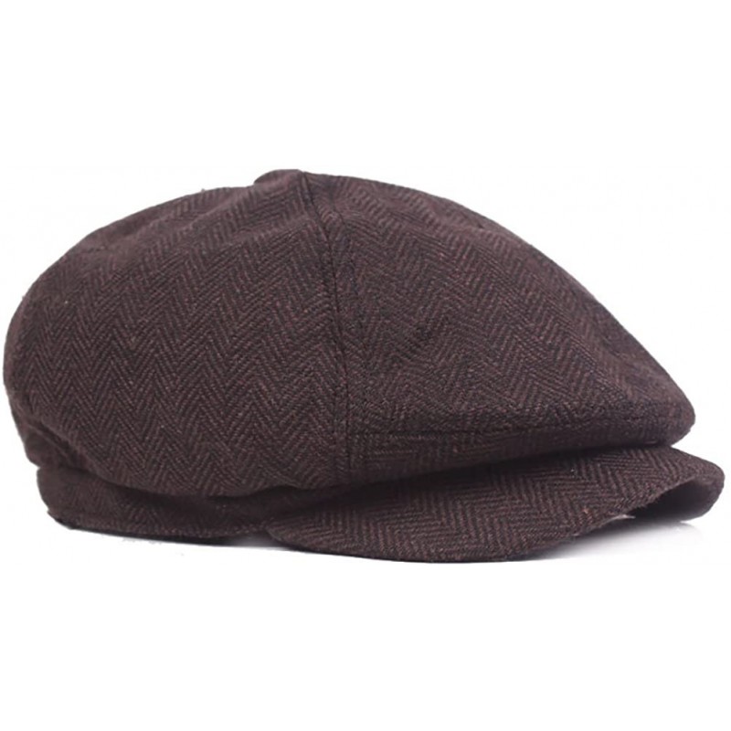 Newsboy Caps Mens Vintage Style Cloth Cap Hat Twill Cabbie/Hunting Hat Newsboy Beret Cap - Brown - CZ1895RWAQZ $13.33