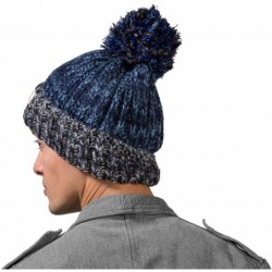 Skullies & Beanies Unisex Echo Color Tone Knit Slouchy Pompom Beanie Beret Winter Ski Korea Hat - Blue - C412BQ80HAX $15.78