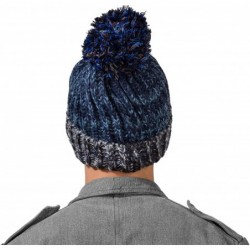 Skullies & Beanies Unisex Echo Color Tone Knit Slouchy Pompom Beanie Beret Winter Ski Korea Hat - Blue - C412BQ80HAX $15.78