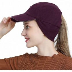 Baseball Caps Womens Winter Fleece Ponytail Cap with Drop Down Ear Warmer Messy Bun Baseball hat - Purple - CN18AOAN5TE $22.17